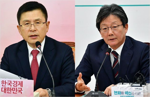 자유한국당 황교안 대표(왼쪽), 새로운보수당 유승민 보수재건위원장(사진=윤창원 기자/자료사진)