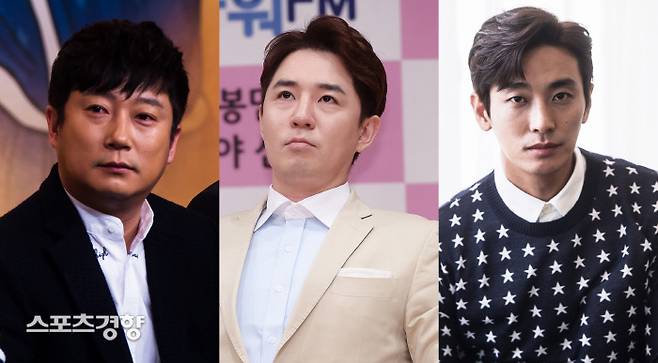 범죄 행위를 저지른 연예인들의 방송 출연을 막는 방송법 개정안이 재상정될 예정이다. 사진은 각각 범죄행위로 집행유예를 받은 이수근(왼쪽부터), 붐, 주지훈. 이선명 기자 57km@kyunghyang.com