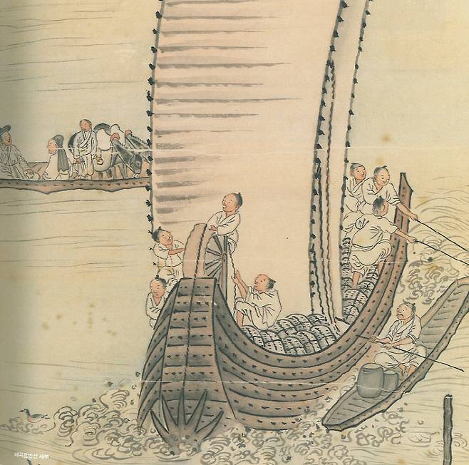 조선시대 조운선 그림(19세기 화기 유운홍의 작품)이다. 조운선 운행과정에서 과적과 무리한 운항 때문에 대형참사가 잇달아 발생했다.|국립중앙박물관 제공