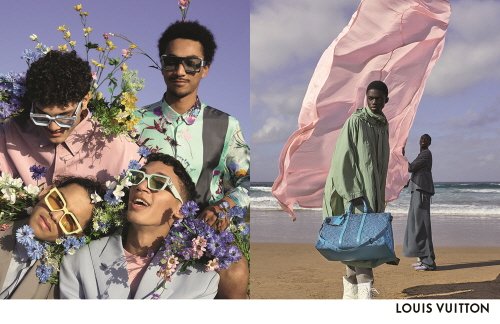 루이비통의 2020 봄여름 남성 광고 캠페인. 꽃과 파스텔이 주요 요소로 활용되었다. 사진 루이비통