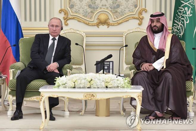 블라디미르 푸틴 러시아 대통령과 무함마드 빈 살만 사우디아라비아 왕세자 [타스=연합뉴스]