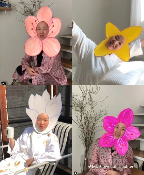 모델 겸 방송인 장윤주가 지난달 31일 자신의 SNS를 통해 꽃 가면을 쓰고 ‘셀프 꽃놀이’를 선보여 웃음을 줬다. 출처|장윤주SNS