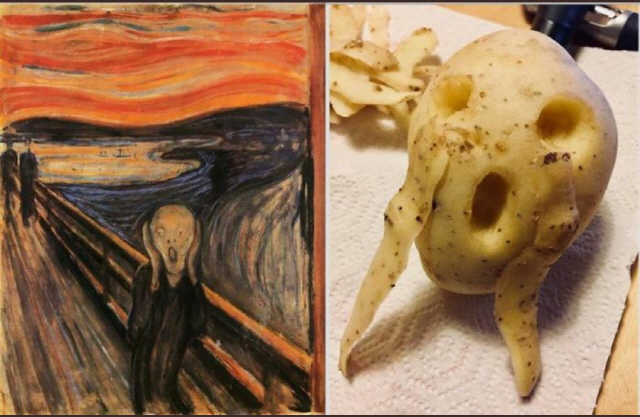 미국 게티미술관의 ‘명작 구현 놀이’의 한 참가자는 감자로 뭉크의 ‘절규’를 패러디했다./트위터 캡쳐