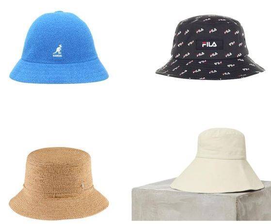 다양한 소재와 컬러로 출시된 버킷햇. 왼쪽 위부터 캉골, 휠라, 헬렌카민스키, 이자벨마랑. 사진 각 브랜드