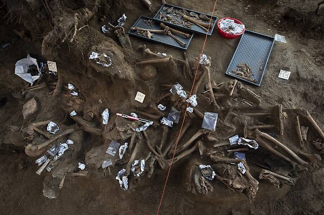충남 아산 배방읍 설화산 민간인 학살 유해 발굴지에서 한국전쟁 당시 사망한 수십구의 유해가 발견됐다. 주용성 사진작가 제공