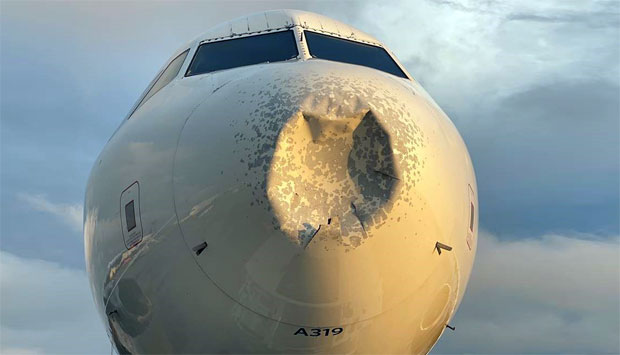 승객 43명을 태우고 뉴욕으로 향하던 미국 델타항공 여객기의 코가 납작해졌다./사진=ABC7