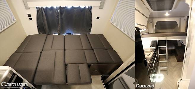 하단부의 변환 침대를 활용할 경우, 1~2인의 추가 취침공간도 확보할 수 있다