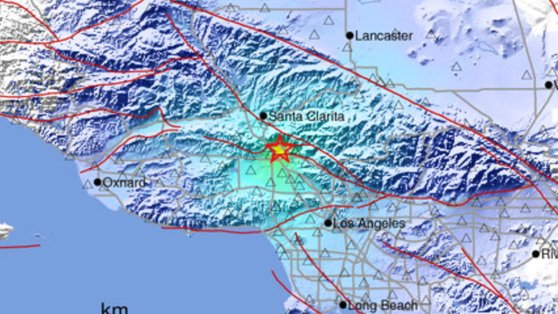 미국 캘리포니아주 로스앤젤레스(LA) 파코이마 부근서 발생한 지진 [미국 지질조사국(USGS)]