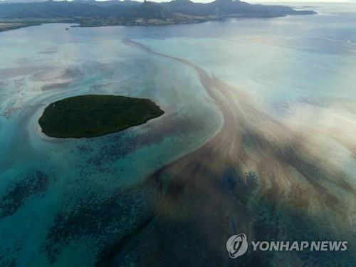 10일 사고 선박 일본 와카시오호에서 흘러나온 기름띠가 퍼져나가고 있다. [모리셔스 야생재단 제공·AP=연합뉴스]