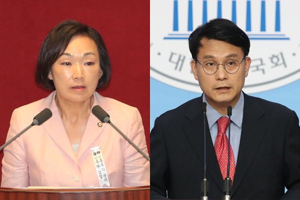 한무경 미래통합당 의원(왼)과 윤상현 무소속 의원. 연합뉴스, 뉴시스