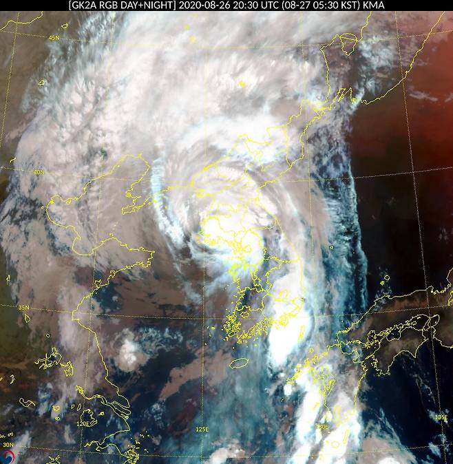 27일 오전 5시30분 기준 태풍 바비 위성 영상 © 뉴스1(기상청 갈무리)