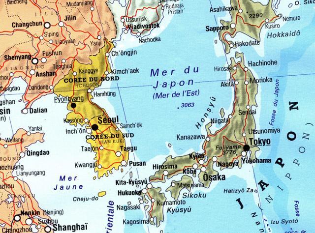 미슐랭이 발행한 2012년판 세계지도의 동북아시아 부분에 동해와 일본해가 병기돼 있다.연합뉴스