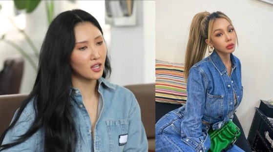 청청패션을 입은 '환불원정대'의 화사(왼쪽)와 제시. 사진 MBC '놀면 뭐 하니'