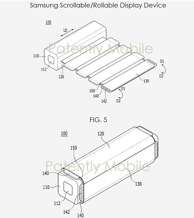 미국 특허청이 지난 달 공개한 삼성전자의 스크롤러블·롤러블 디스플레이 장치 특허. [페이턴틀리애플 출처]