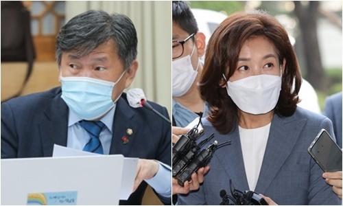 서동용 더불어민주당 의원(왼쪽)과 나경원 전 미래통합당 의원. 연합뉴스
