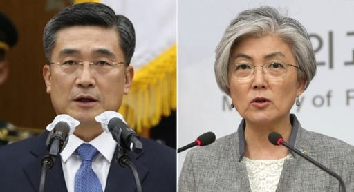 서욱 국방부 장관(왼쪽)과 강경화 외교부 장관. 세계일보 자료사진