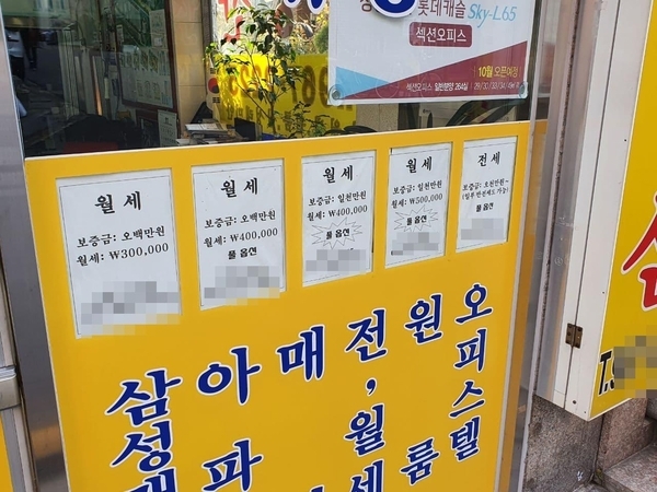 한국외대 부근 이문동의 한 공인중개사무소에 월세·전세 매물이 소개돼있다/유병훈 기자