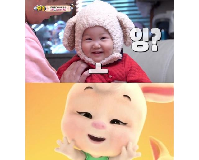 하영이(위)와 '돼지토끼' 뮤직비디오(아래). KBS2 '슈퍼맨이 돌아왔다' 방송 캡처, 아이오케이컴퍼니 제공
