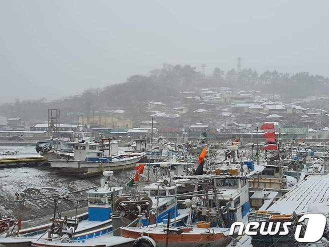 이틀째 많은 눈이 내린 전남 영광군 법성포구는 한폭의 수묵화를 연상케 했다. 15일 오전 7시 기준 영광군의 적설량은 14.6㎝를 기록 중이다.(영광군 제공)2020.12.15 /뉴스1 © News1