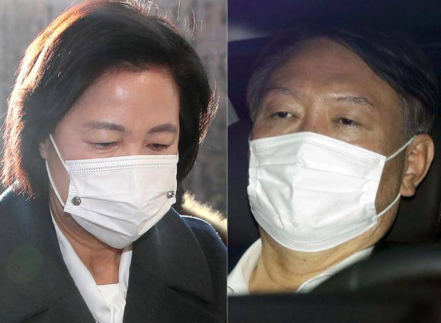 '동반 사퇴'가 거론됐던 추미애(왼쪽 사진) 법무부 장관과 윤석열 검찰총장. 추 장관은 16일 윤 총장에 대한 징계를 문재인 대통령에게 제청한 이후 사의를 표명했다. 뉴시스