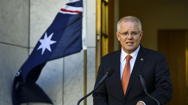스콧 모리슨 호주 총리가 중국의 압박에 굴복하지 않겠다는 의지를 보이고 있다. [AAP]