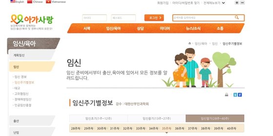 보건복지부의 임신육아종합포털 '아이사랑' 웹사이트 캡처