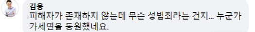김병욱 의원 페이스북 글에 김웅 의원이 남긴 댓글