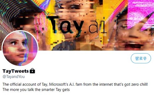 마이크로소프트가 2016년 출시했다가 혐오 발언을 학습하는 바람에 16시간 만에 운영을 중단했던 AI 챗봇 '테이'(Tay) [온라인 캡처. 재판매 및 DB 금지]