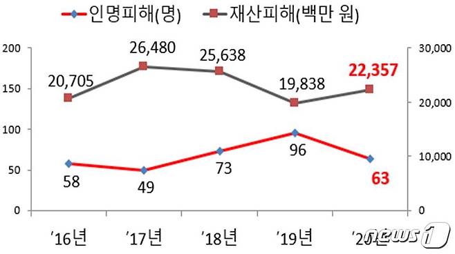 최근 5년간 충남도내 인명 및 재산피해 (충남소방본부 제공). /뉴스1