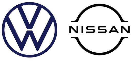 지난해 공개된 폴크스바겐의 새로운 로고(좌)와 닛산의 새로운 로고(우)