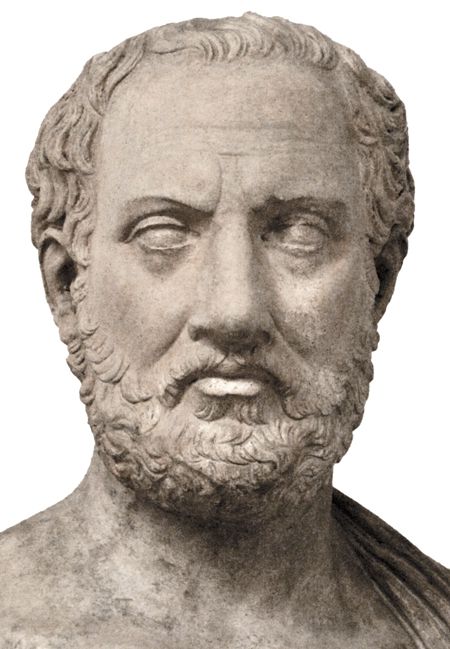 '펠로폰네소스전쟁사'를 쓴 고대 그리스의 군인·역사가 투키디데스 조각상. /위키피디아