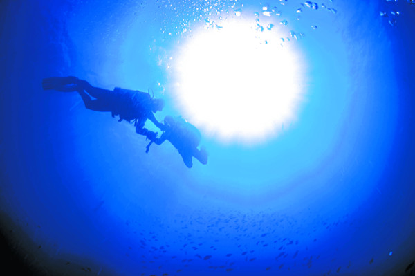 대구보건대 강사 이명욱(왼쪽)씨와 지체장애인 도현욱씨가 지난해 11월 제주 서귀포시 문섬 바닷속에서 함께 스쿠버 다이빙을 하고 있다.