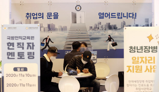지난달 10일 서울 강남구 코엑스에서 열린 2020 대한민국 일자리 엑스포에서 구직자들이 채용 상담을 받고 있다.(사진=연합뉴스)