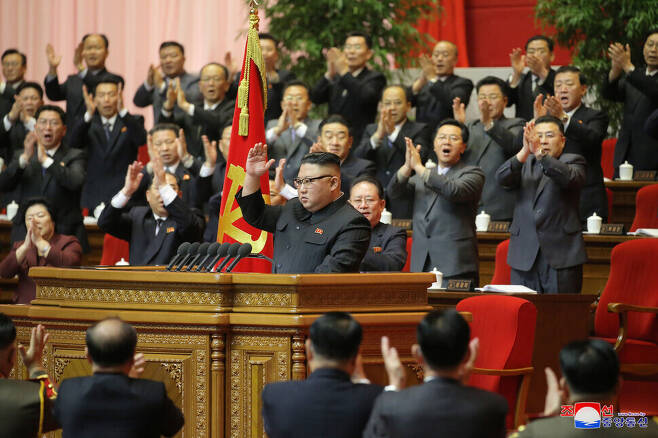 North Korean leader Kim Jong-un concludes the 8th Workers’ Party of Korea Congress in Pyongyang on Jan. 12. (KCNA/Yonhap News)