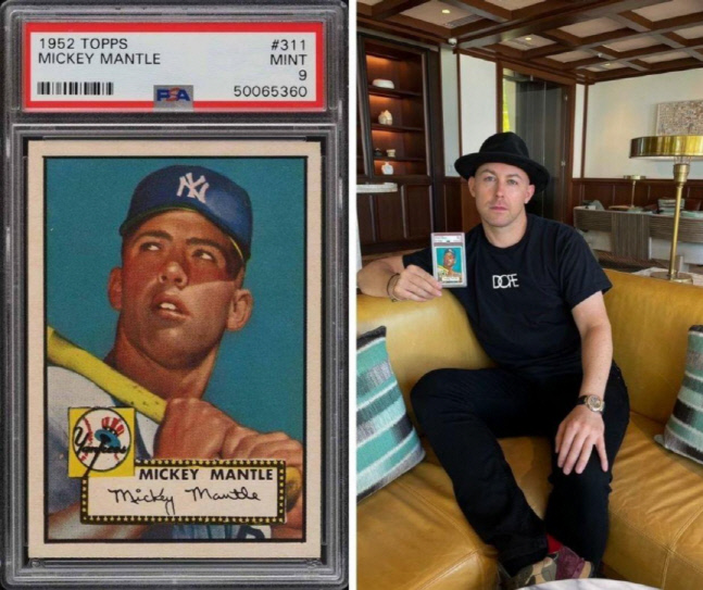 미키 맨틀의 야구 카드(왼쪽)와 카드를 구매한 배우 겸 사업가 롭 고프. 출처| CBS스포츠