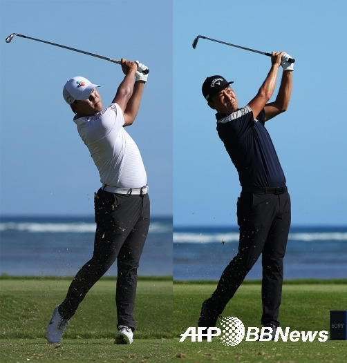 2021년 미국프로골프(PGA) 투어 소니오픈에 출전한 김시우 프로와 케빈 나가 3라운드에서 경기하는 모습이다. 사진제공=ⓒAFPBBNews = News1