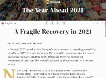 루비니 교수는 최근 기고문에서 "올해 미국 경제가 불안한 회복을 보일 것"이라고 예상했다. 프로젝트신디케이트 캡처