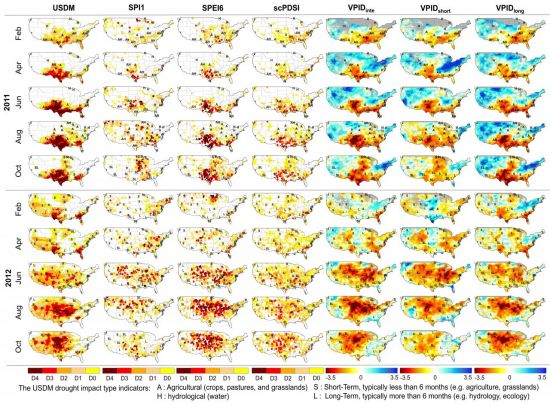 기존 관측소 기반 가뭄지수 및 VPA를 통해 계산된 가뭄지수의 공간 분포 비교.
