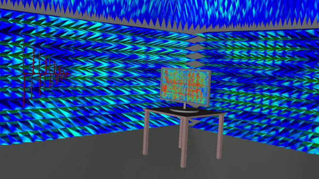 정전식 센서 어레이를 포함한 터치 스크린 TV 패널의 전자기 간섭 시뮬레이션. 앤시스 제공