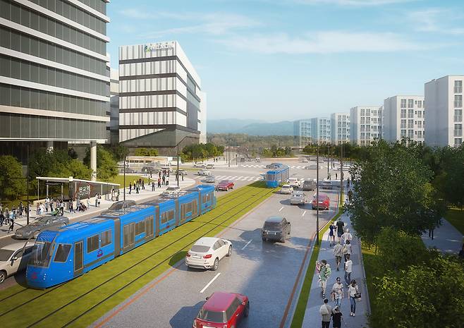 This picture depicts the tram installation in Pangyo. (Seongnam City)