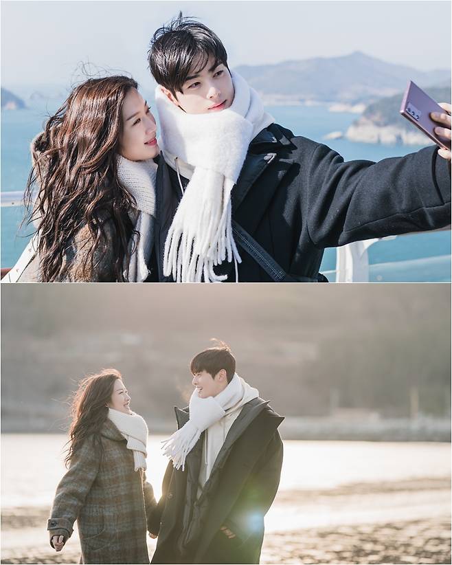 ▲ 28일 방송되는 '여신강림'에서 차은우와 문가영이 바닷가 데이트를 즐긴다. 제공|tvN