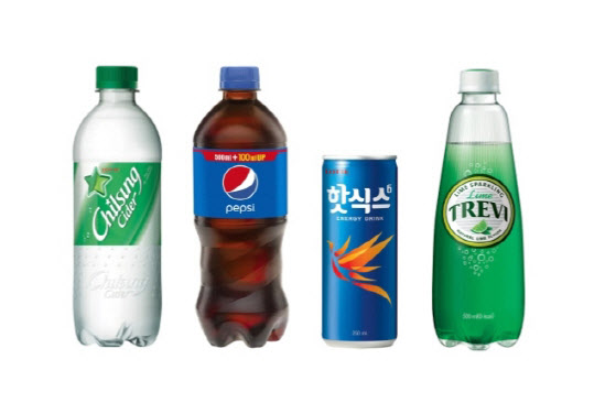 롯데칠성음료가 2월 1일 일부 음료수 가격을 인상한다. (왼쪽부터) 칠성사이다, 펩시콜라, 핫식스, 트레비.(사진=롯데칠성음료 제공)