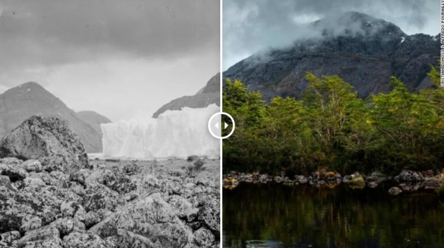 1913년(왼쪽)과 2018년(오른쪽)에 각각 촬영한 남아메리카 파타고니아의 모습. 빙하가 사라지고 초목만 무성해진 모습을 한눈에 볼 수 있다.