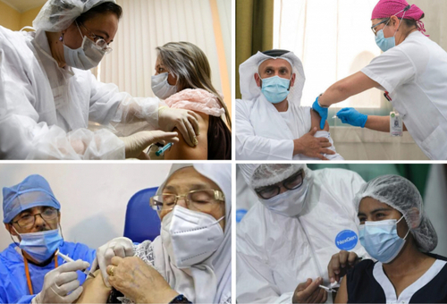 러시아 모스크바, 아랍에미리트, 볼리비아, 알제리 병원에서 의료진이 러시아가 개발한 코로나19 백신 ‘스푸트니크V’를 접종하고 있다. /사진=AP, AFP
