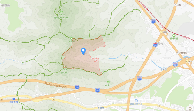 지도에 표시한 경기도 성남시 금토동 산73번지./자료=네이버지도