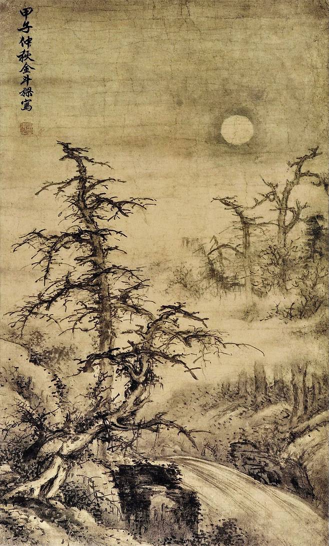 김두량 ‘월야산수도’(1744), 종이에 수묵담채, 81.8x48.8cm, 국립중앙박물관 소장