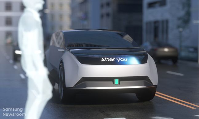 삼성전자 디지털 콕핏 2021에 적용된 차량 외부의 전방 스크린.ⓒ삼성전자