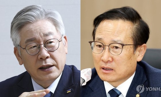 이재명 경기지사(왼쪽)과 홍영표 의원. 연합뉴스