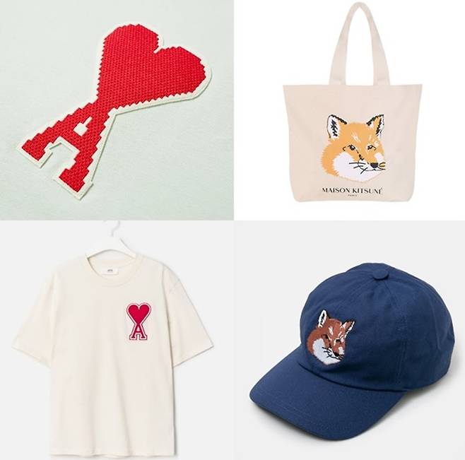 아미(AMI)와 메종키츠네 제품과 로고/사진=SSF샵