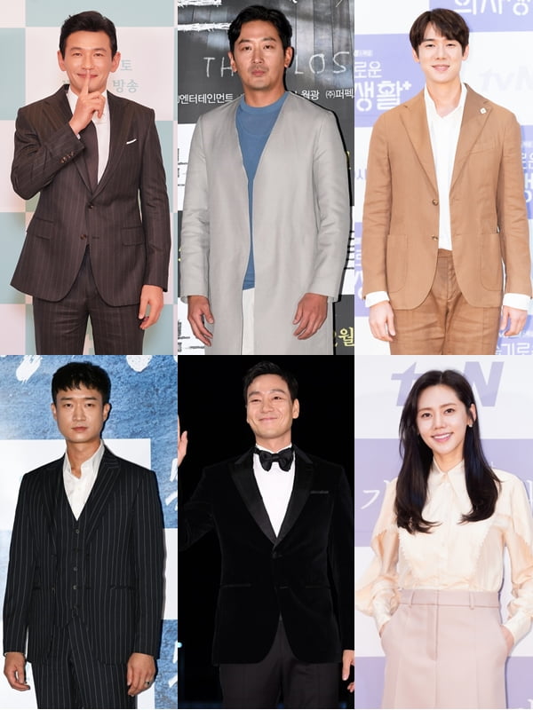 황정민(왼쪽부터 시계방향), 하정우, 유연석, 추자현, 박해수, 조우진./ 사진=텐아시아DB, tvN, JTBC
